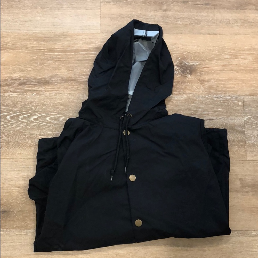 Black button up rain jacket